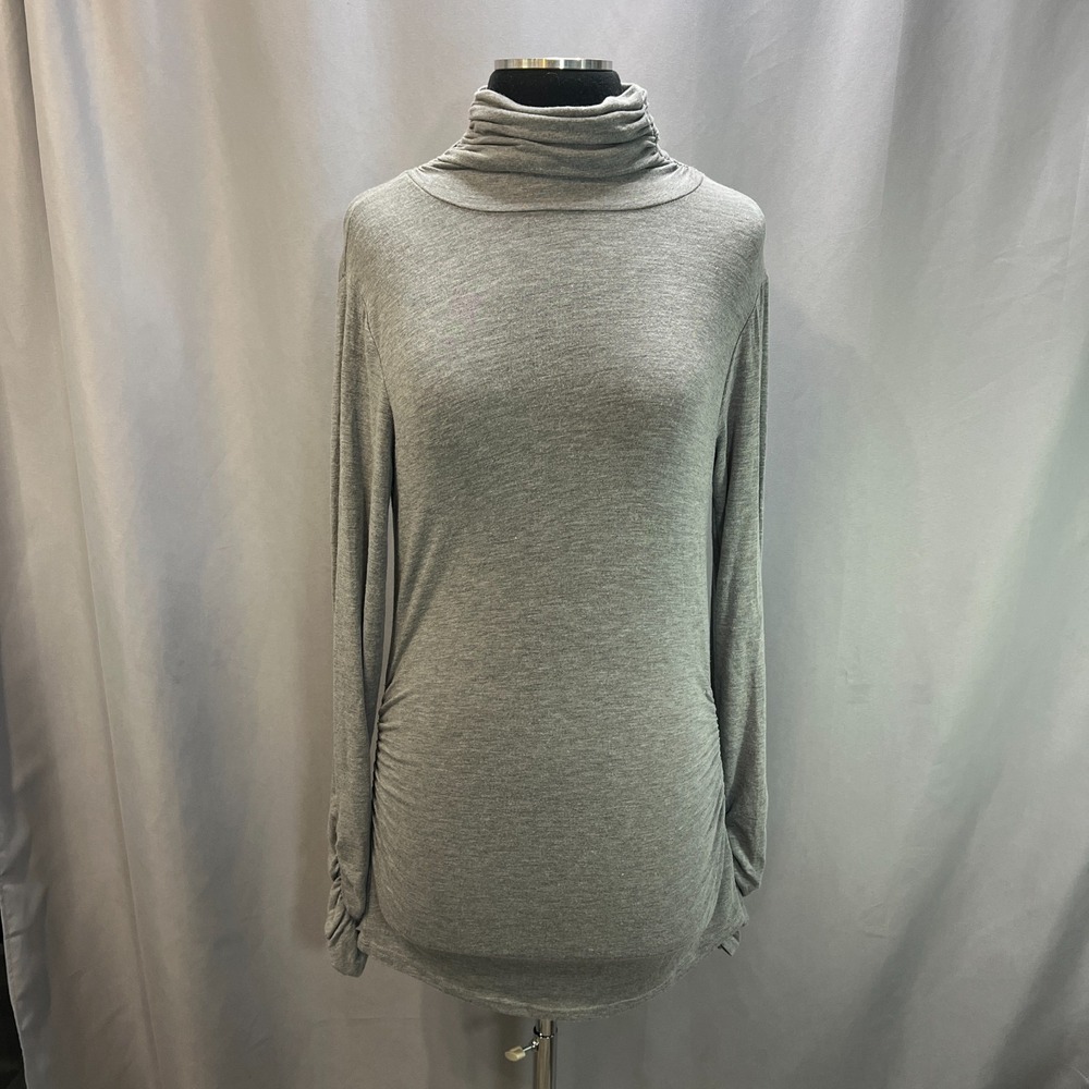 Nine 1 Eight Ruched Turtleneck Top Womens M Heathered Gray Cotton Long Sleeve